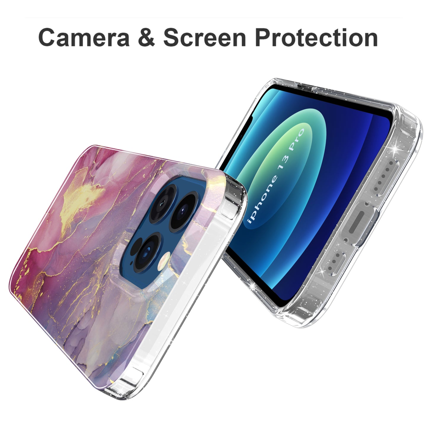 GW18 IMD Glittering Power Marble Pattern Full-Coverage Cell Phone Case for iPhone 13 Pro 6.1 inch