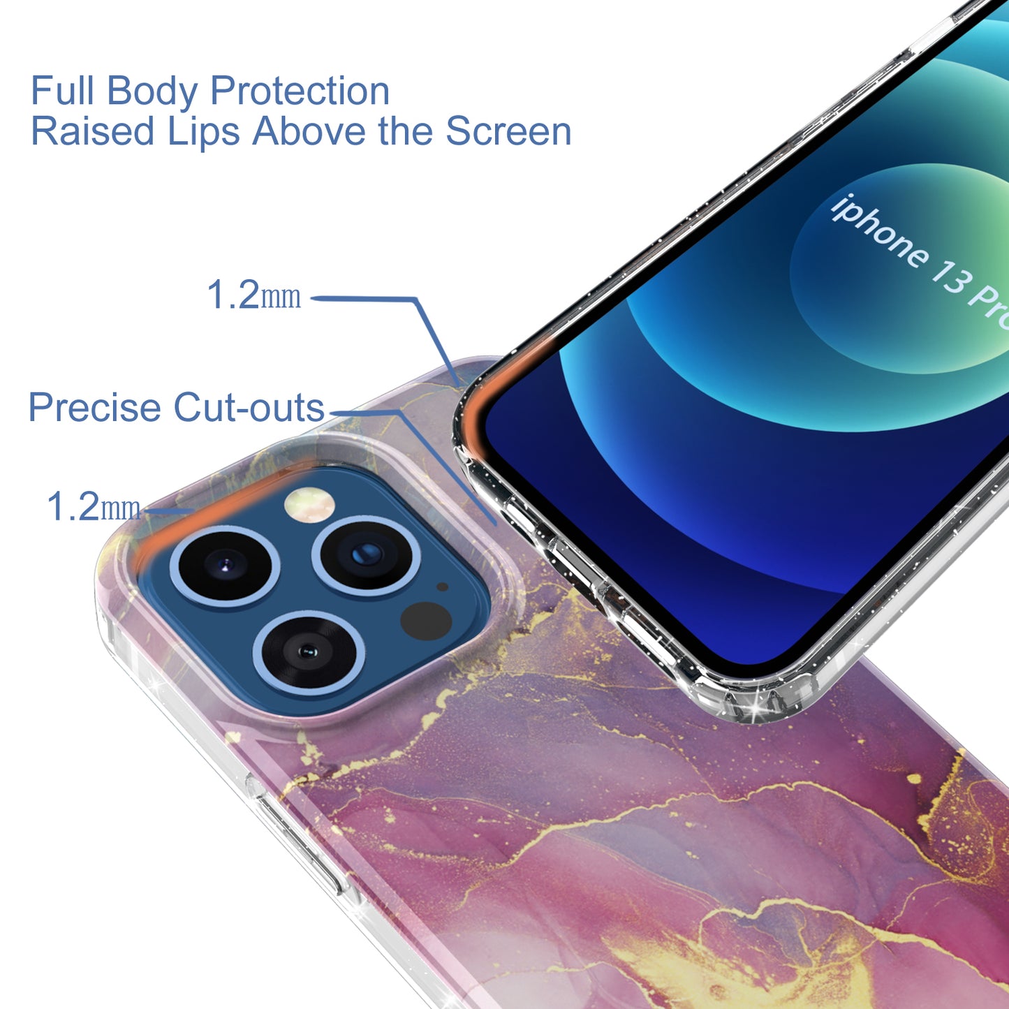 GW18 IMD Glittering Power Marble Pattern Full-Coverage Cell Phone Case for iPhone 13 Pro 6.1 inch