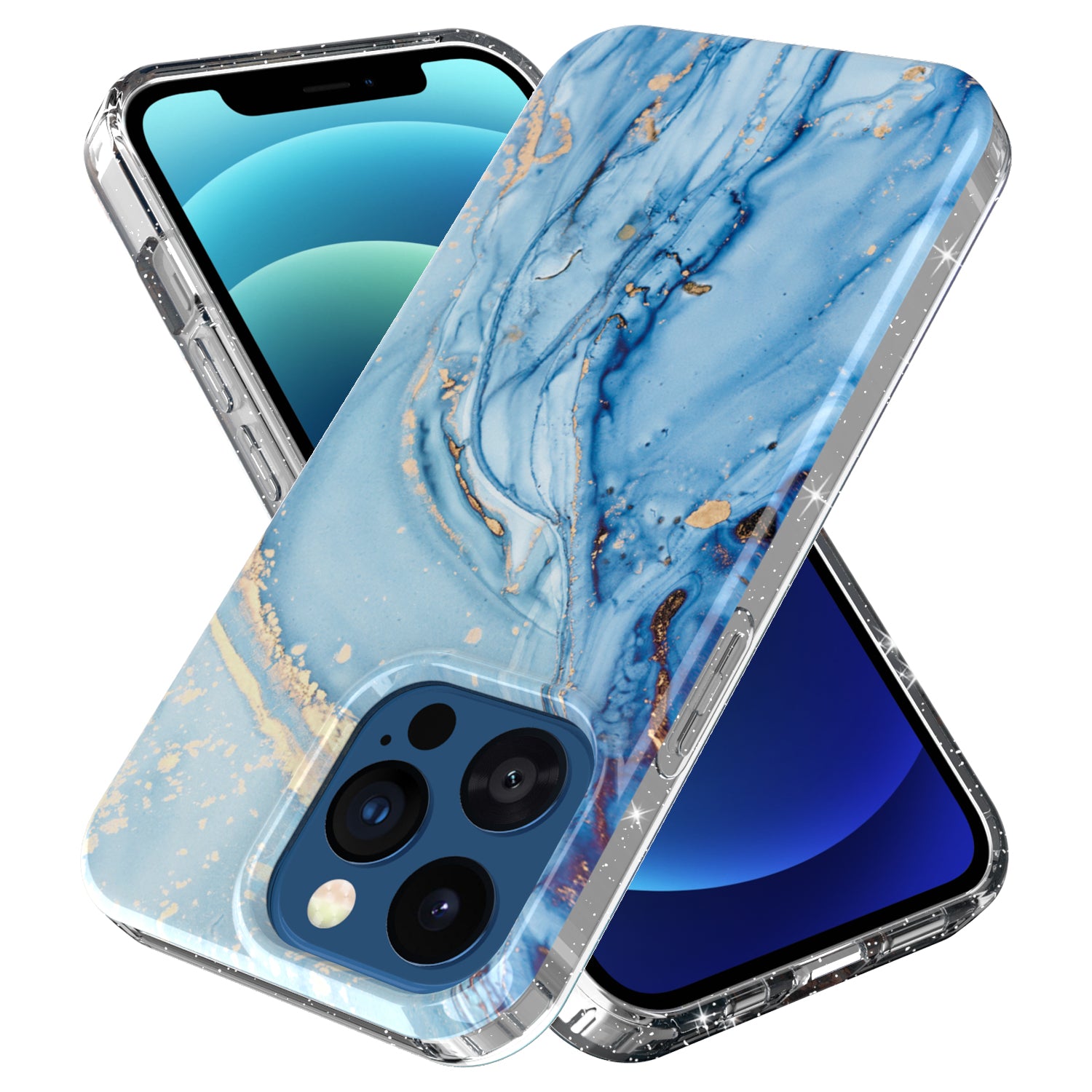 GW18 IMD Glittering Power Marble Pattern Full-Coverage Cell Phone Case for iPhone 13 Pro 6.1 inch
