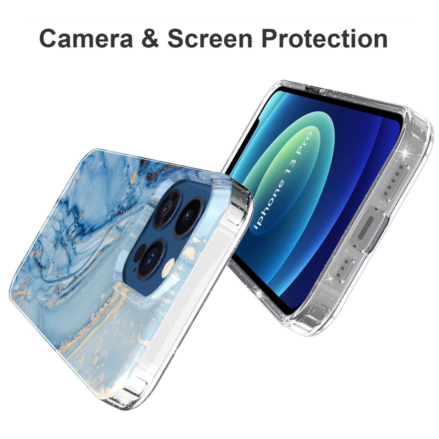 GW18 IMD Glittering Power Marble Pattern Full-Coverage Cell Phone Case for iPhone 13 Pro 6.1 inch