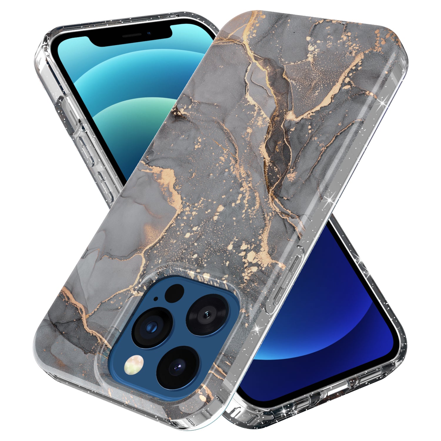 GW18 IMD Glittering Power Marble Pattern Full-Coverage Cell Phone Case for iPhone 13 Pro 6.1 inch