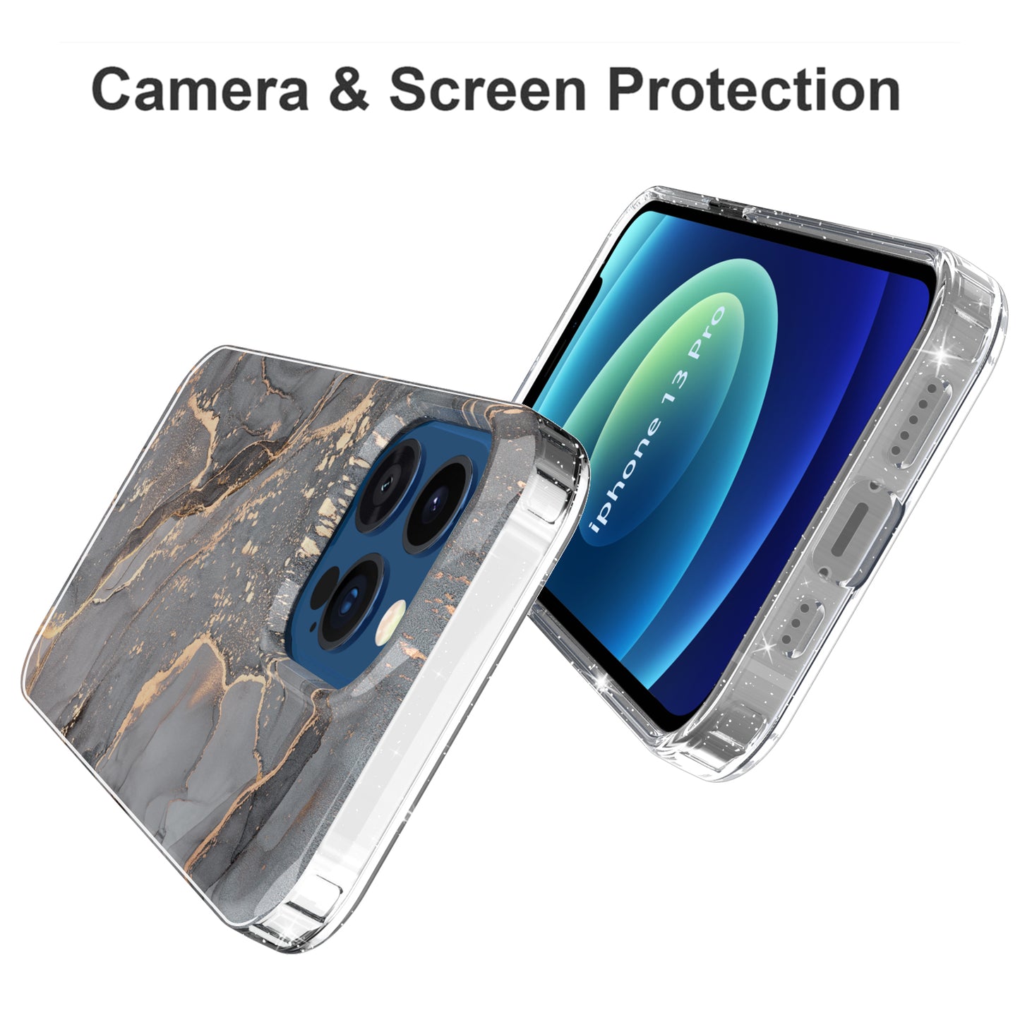GW18 IMD Glittering Power Marble Pattern Full-Coverage Cell Phone Case for iPhone 13 Pro 6.1 inch