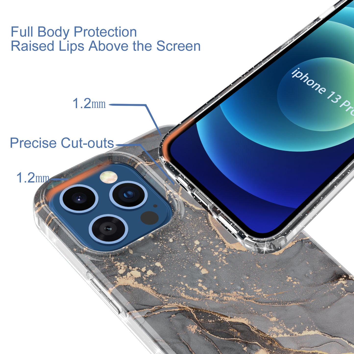GW18 IMD Glittering Power Marble Pattern Full-Coverage Cell Phone Case for iPhone 13 Pro 6.1 inch