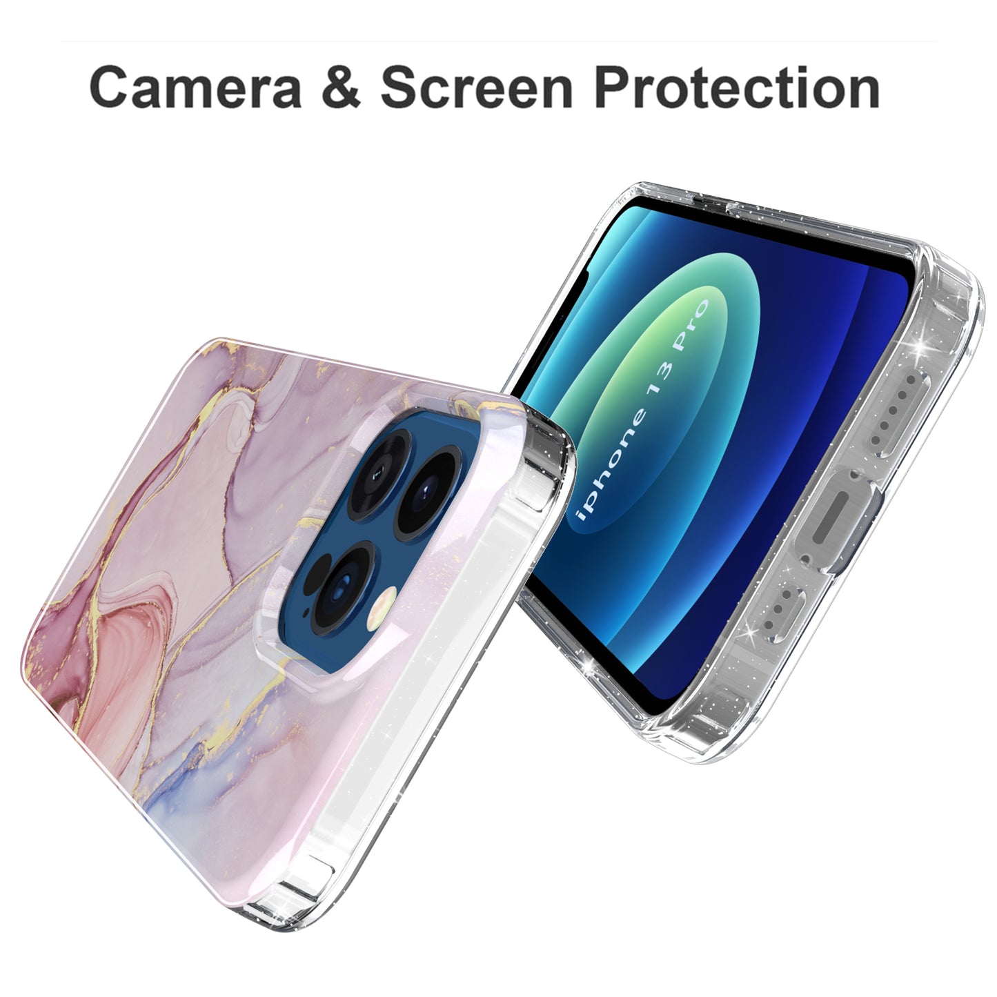 GW18 IMD Glittering Power Marble Pattern Full-Coverage Cell Phone Case for iPhone 13 Pro 6.1 inch