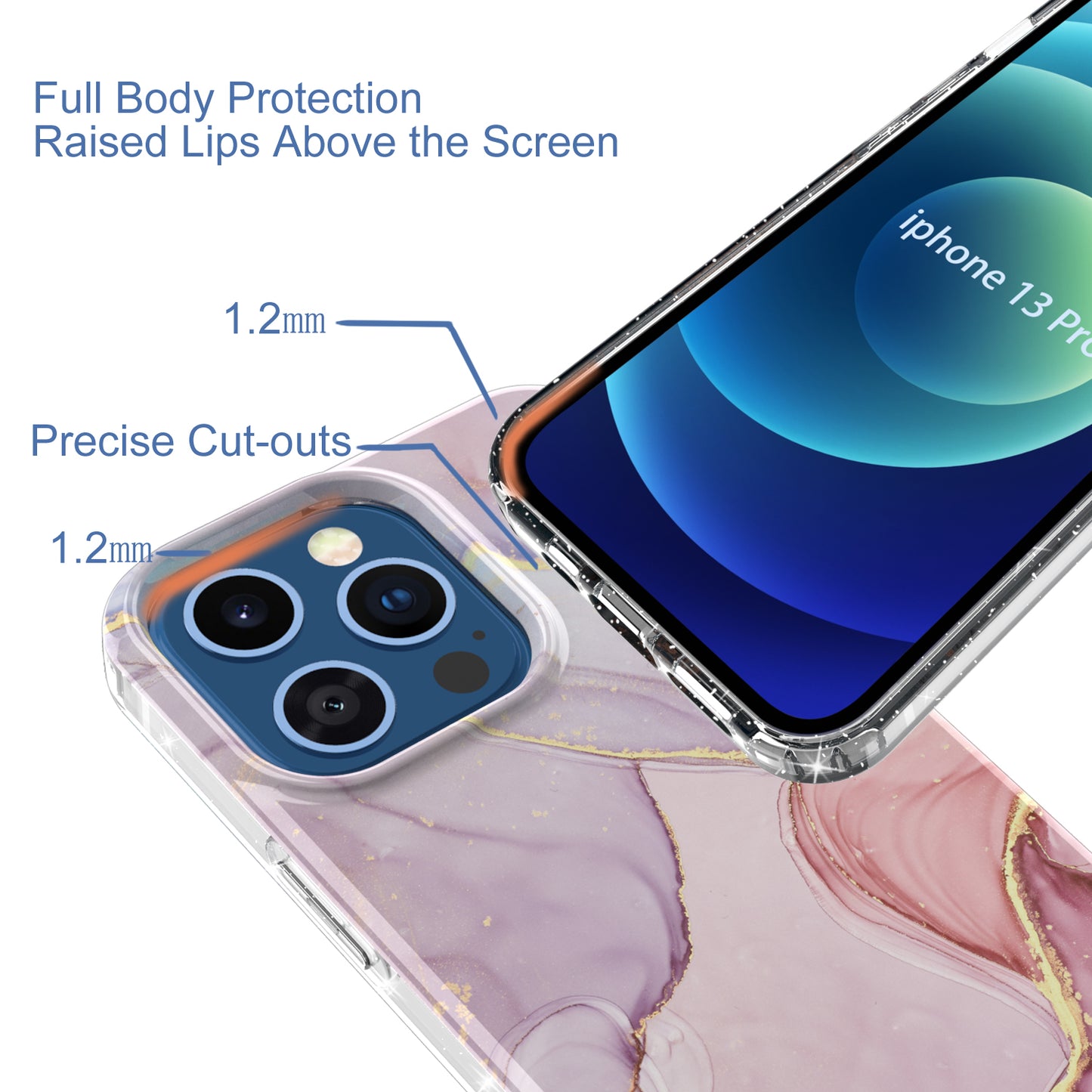 GW18 IMD Glittering Power Marble Pattern Full-Coverage Cell Phone Case for iPhone 13 Pro 6.1 inch