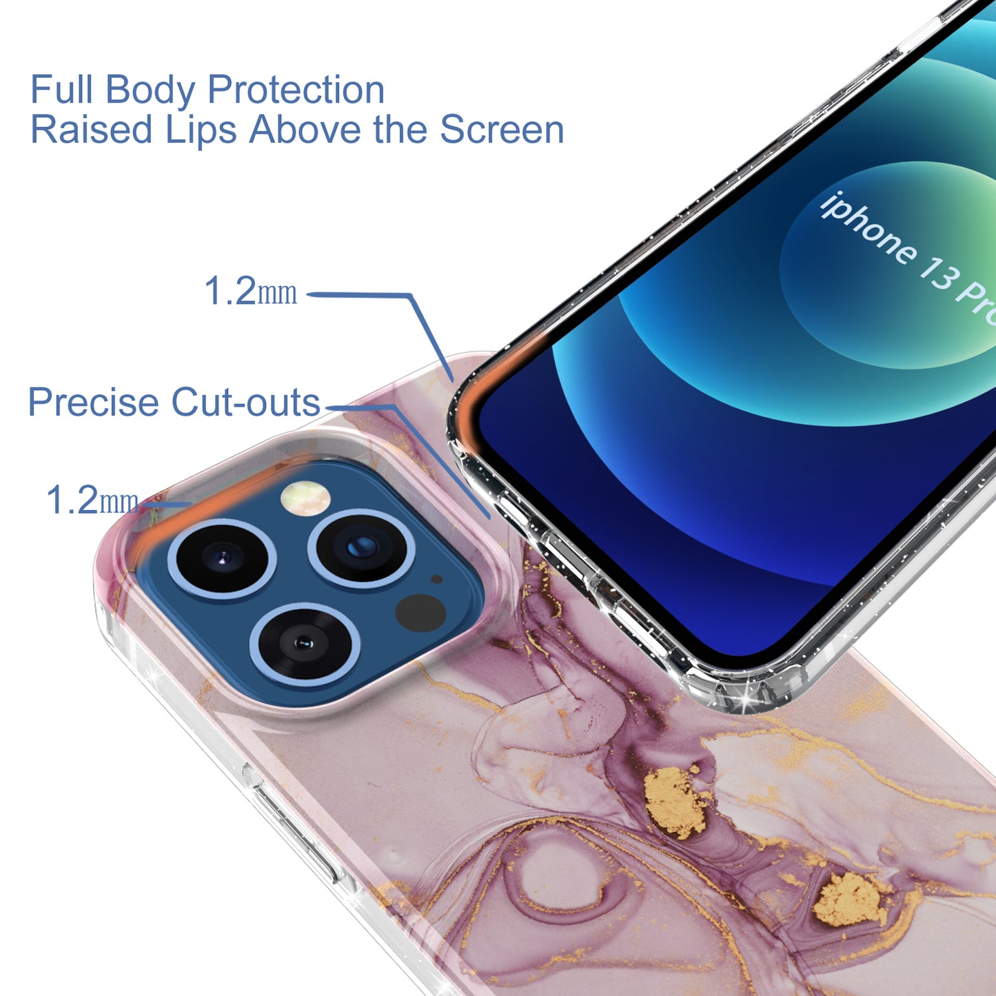 GW18 IMD Glittering Power Marble Pattern Full-Coverage Cell Phone Case for iPhone 13 Pro 6.1 inch