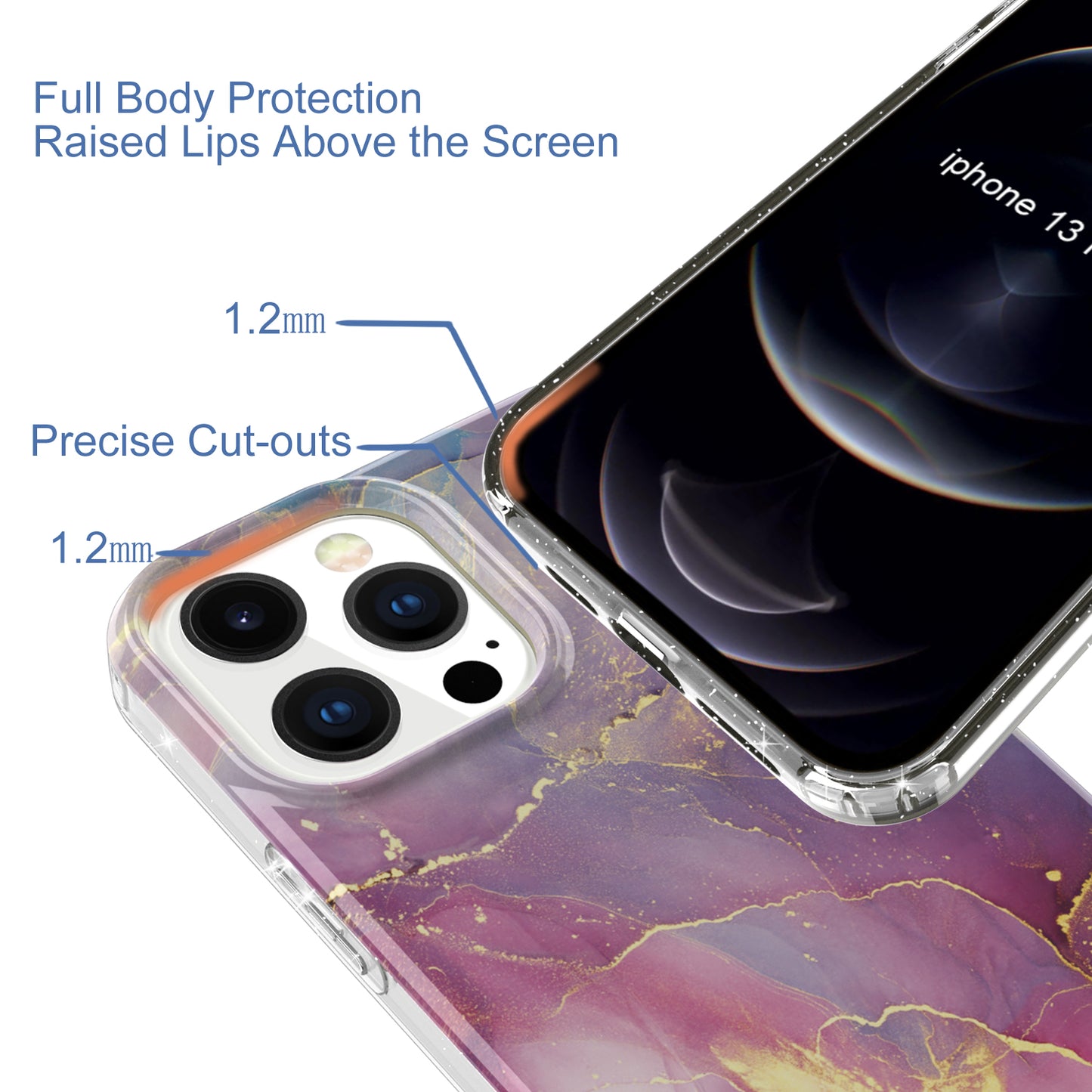 GW18 IMD Glittering Power Marble Pattern Cell Phone Case for iPhone 13 Pro Max 6.7 inch
