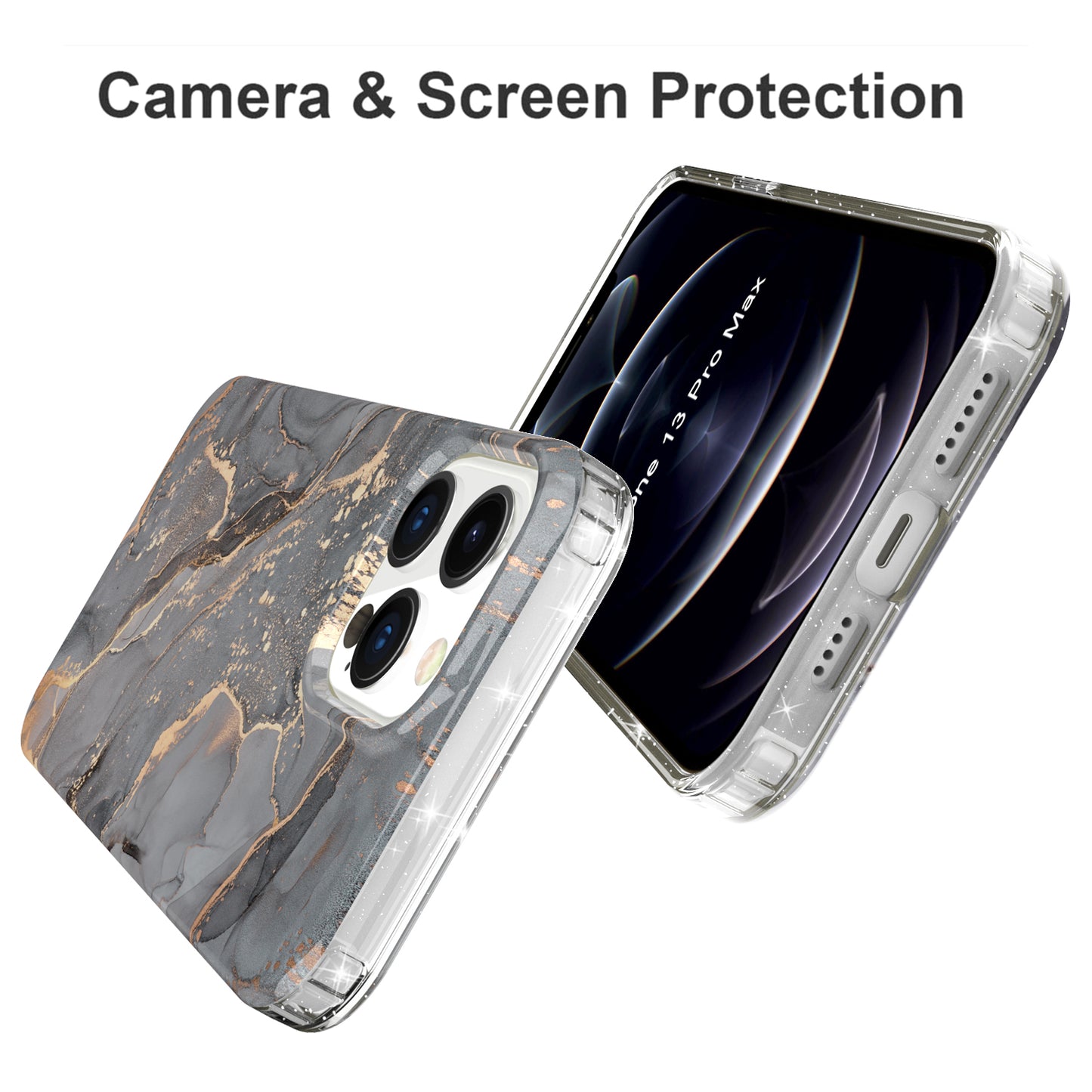 GW18 IMD Glittering Power Marble Pattern Cell Phone Case for iPhone 13 Pro Max 6.7 inch