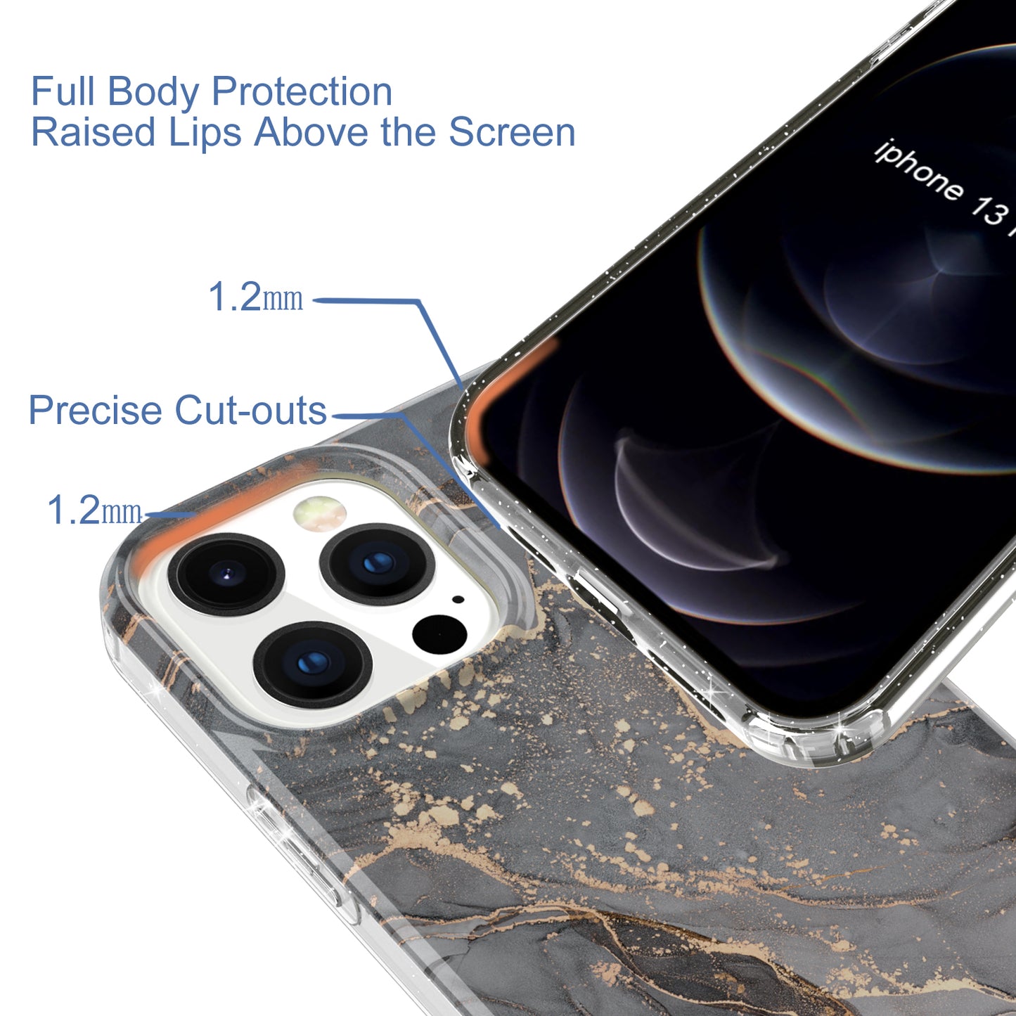 GW18 IMD Glittering Power Marble Pattern Cell Phone Case for iPhone 13 Pro Max 6.7 inch