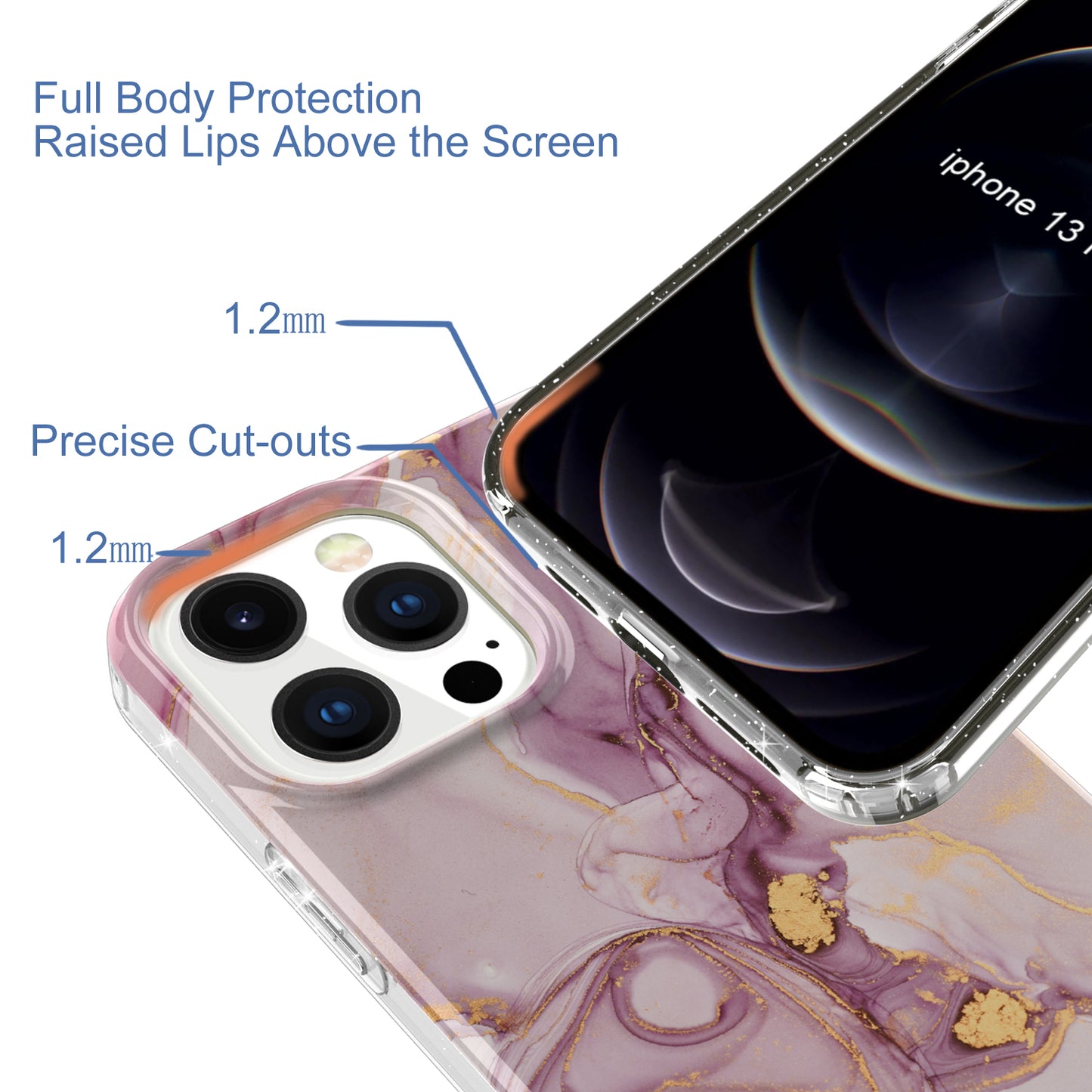 GW18 IMD Glittering Power Marble Pattern Cell Phone Case for iPhone 13 Pro Max 6.7 inch