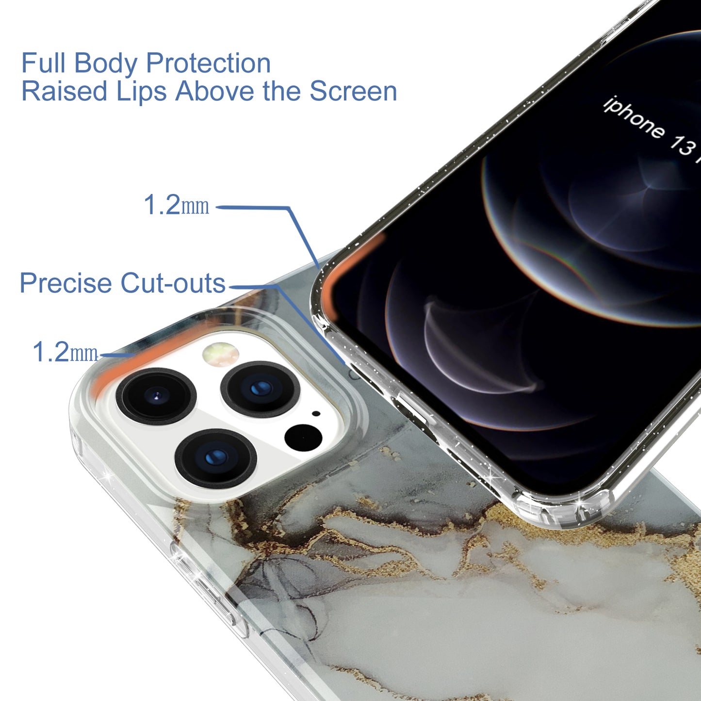 GW18 IMD Glittering Power Marble Pattern Cell Phone Case for iPhone 13 Pro Max 6.7 inch