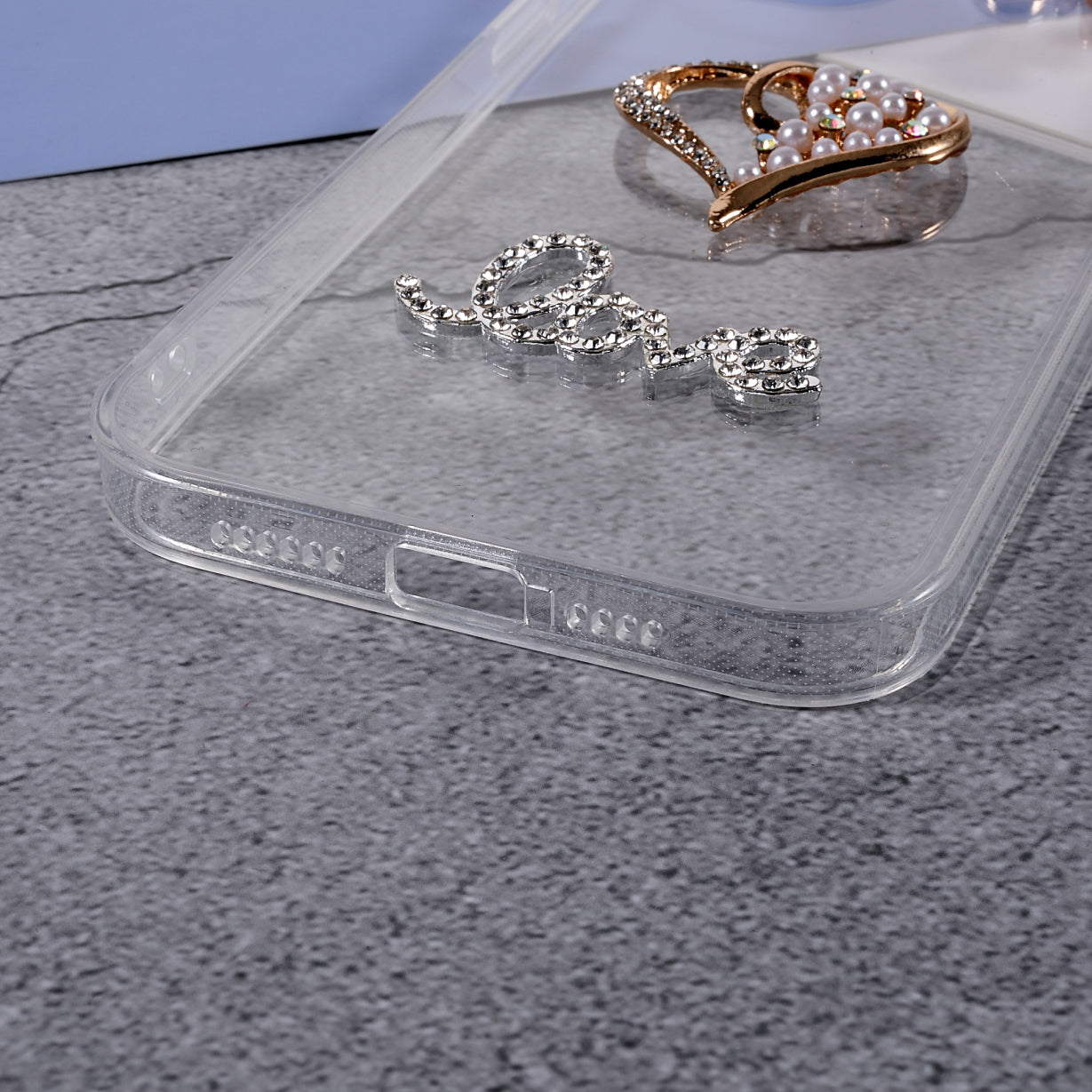 Soft Stylish Love Heart Butterfly Shape Sticking Diamond Decor TPU Rhinestone Case for iPhone 13 Pro Max 6.7 inch