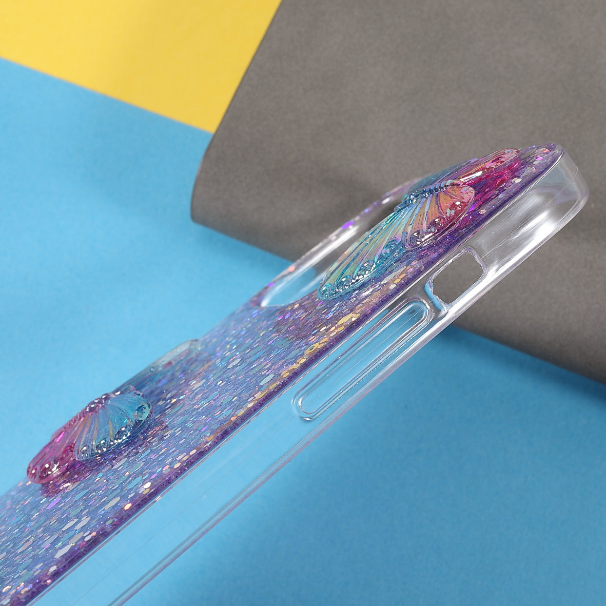 3D Butterfly Pattern Glitter Powder Epoxy TPU Phone Case Protector for iPhone 13 Pro Max 6.7 inch