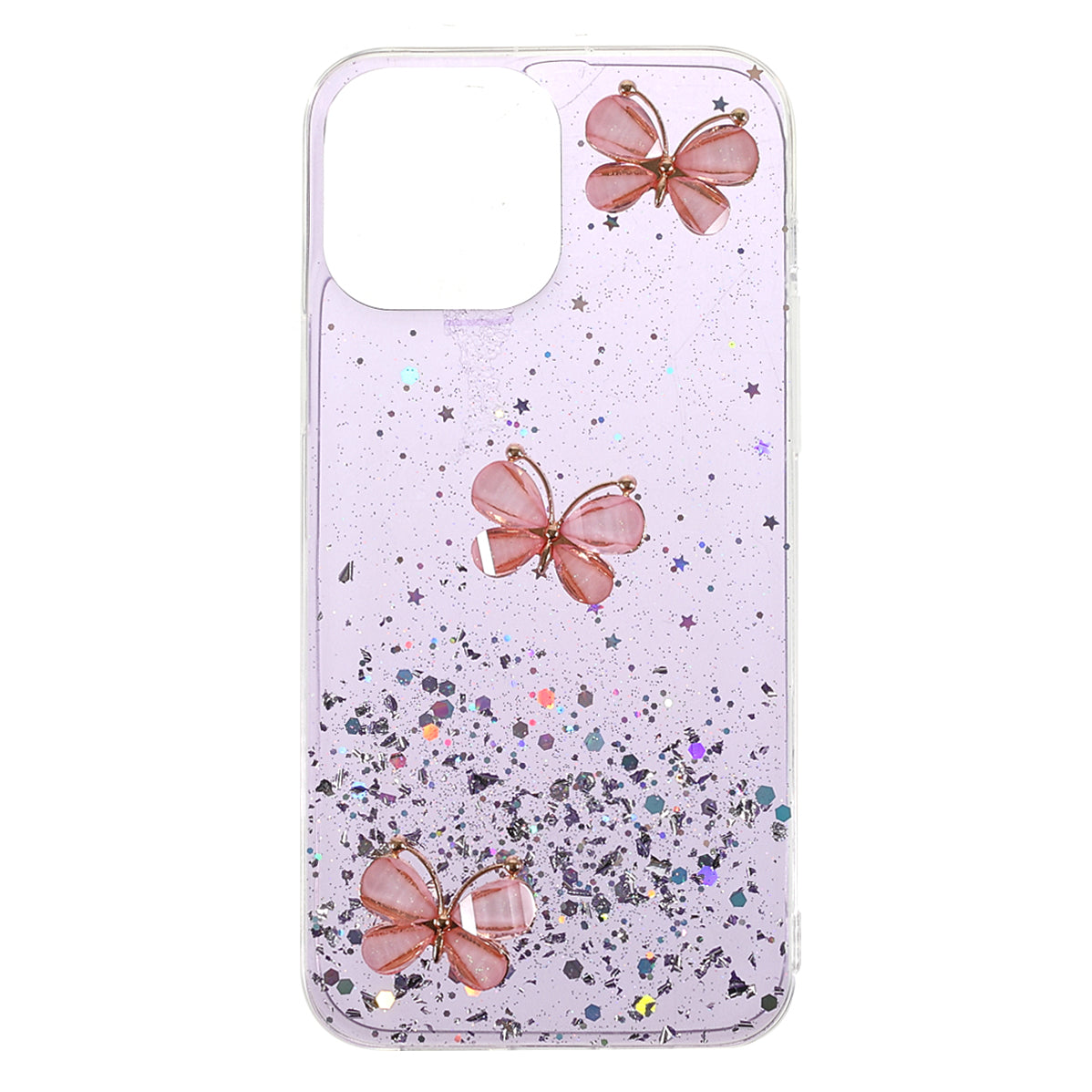 3D Butterfly Pattern Glitter Powder Epoxy TPU Phone Case Protector for iPhone 13 Pro Max 6.7 inch