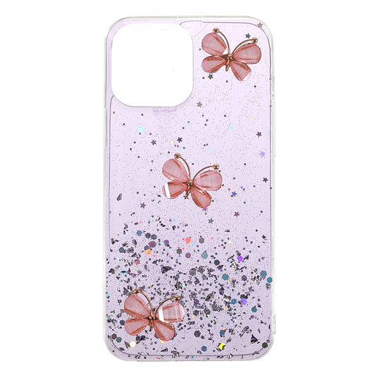 3D Butterfly Pattern Glitter Powder Epoxy TPU Phone Case Protector for iPhone 13 Pro Max 6.7 inch