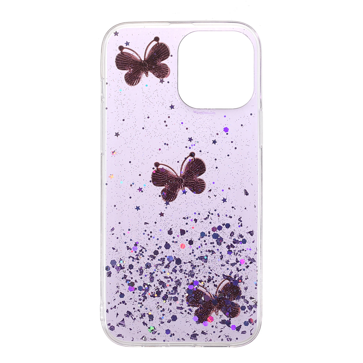 3D Butterfly Pattern Glitter Powder Epoxy TPU Phone Case Protector for iPhone 13 Pro Max 6.7 inch