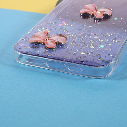 3D Butterfly Pattern Glitter Powder Epoxy TPU Phone Case Protector for iPhone 13 Pro Max 6.7 inch