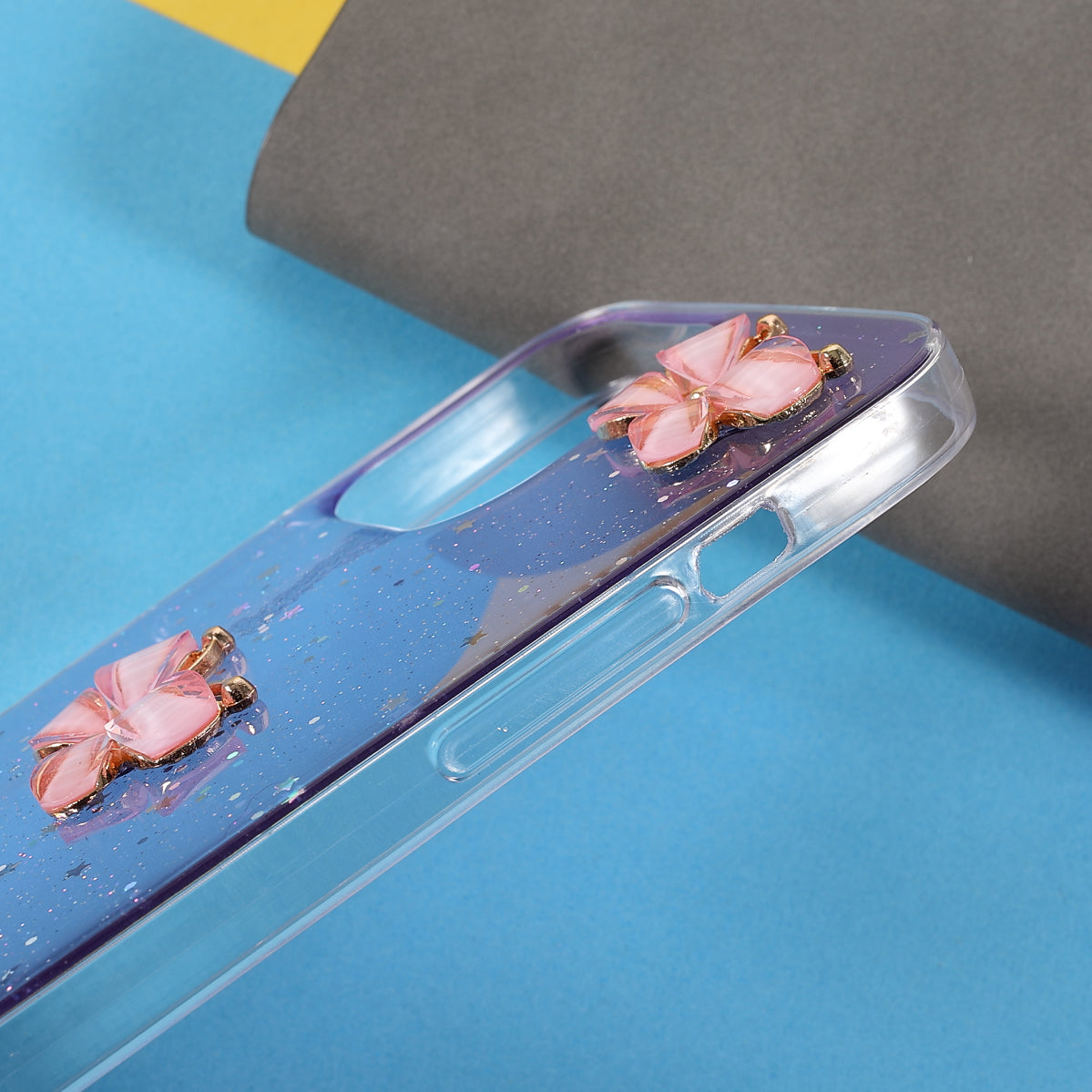 3D Butterfly Pattern Glitter Powder Epoxy TPU Phone Case Protector for iPhone 13 Pro Max 6.7 inch