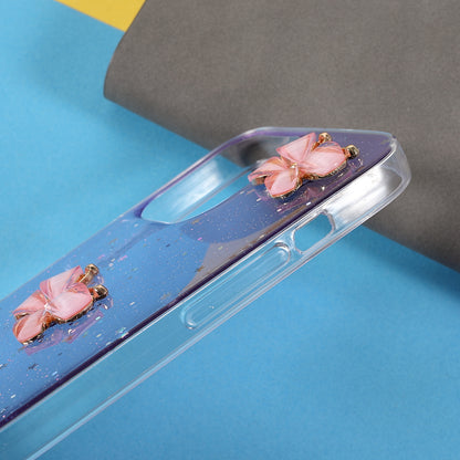 3D Butterfly Pattern Glitter Powder Epoxy TPU Phone Case Protector for iPhone 13 Pro Max 6.7 inch