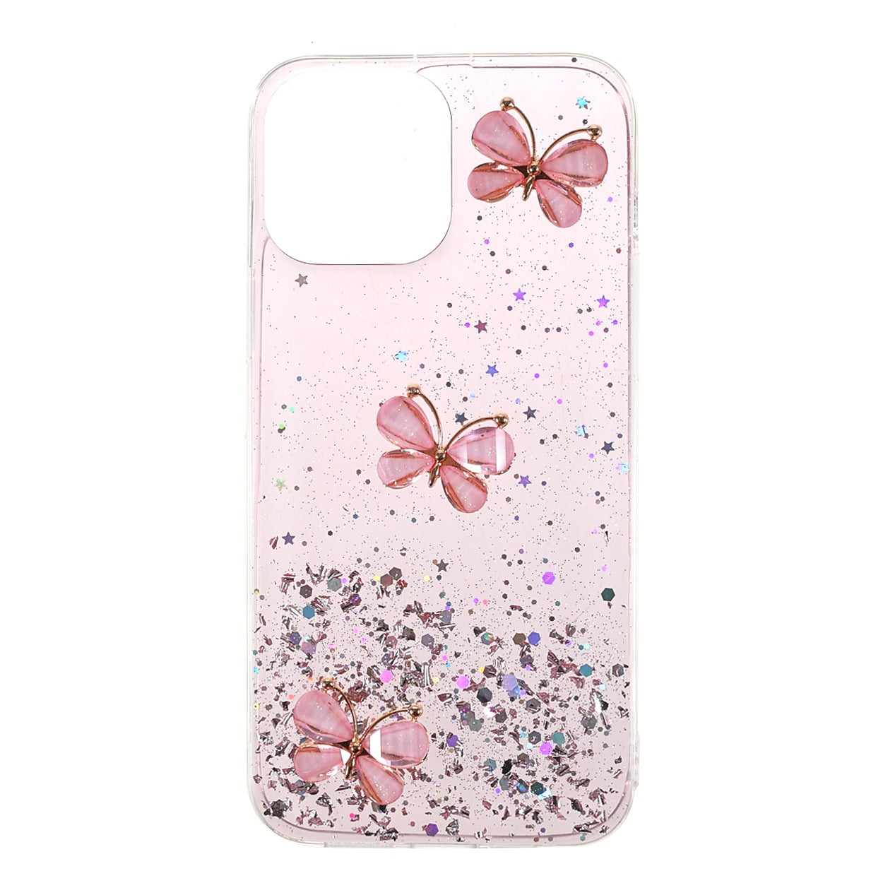 3D Butterfly Pattern Glitter Powder Epoxy TPU Phone Case Protector for iPhone 13 Pro Max 6.7 inch
