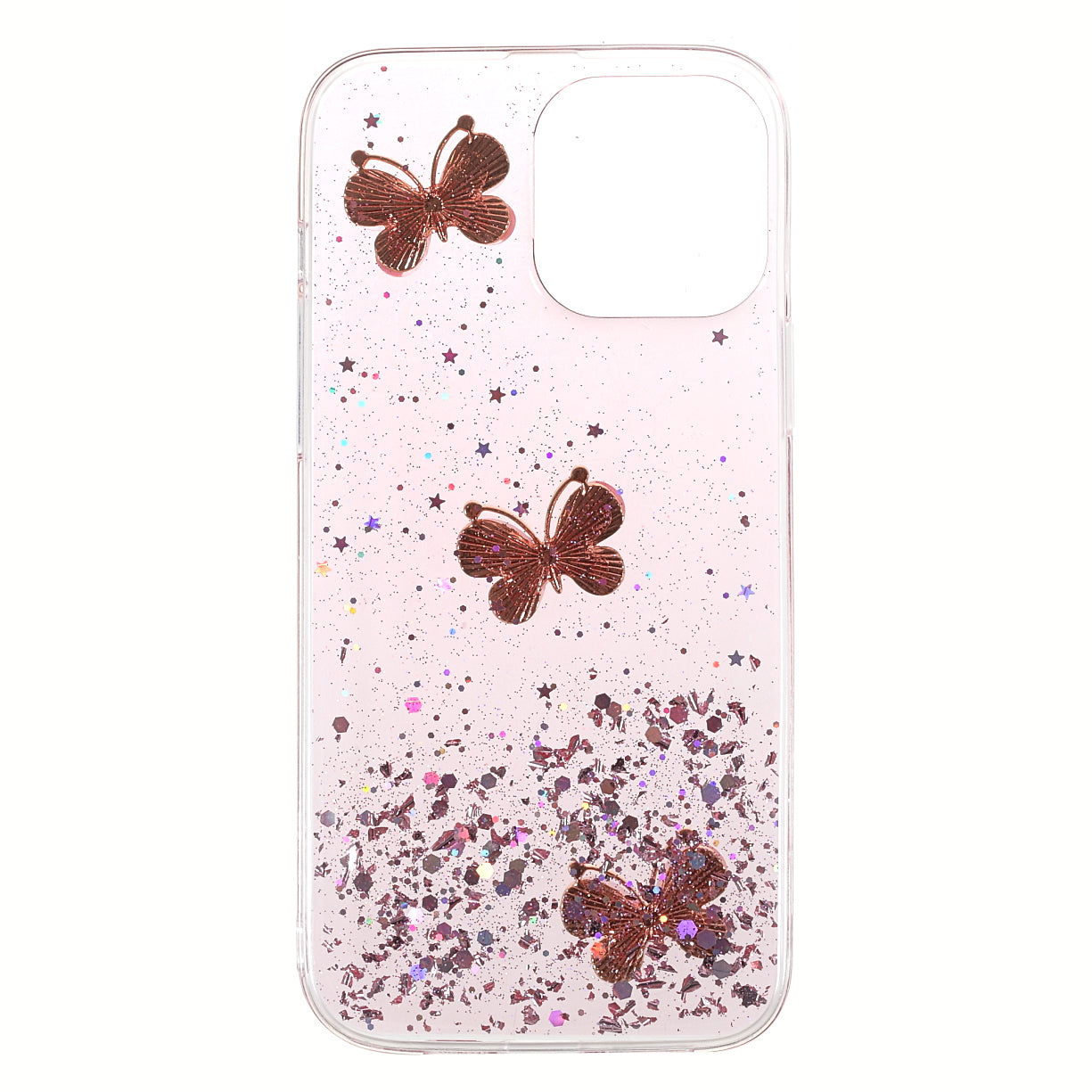 3D Butterfly Pattern Glitter Powder Epoxy TPU Phone Case Protector for iPhone 13 Pro Max 6.7 inch
