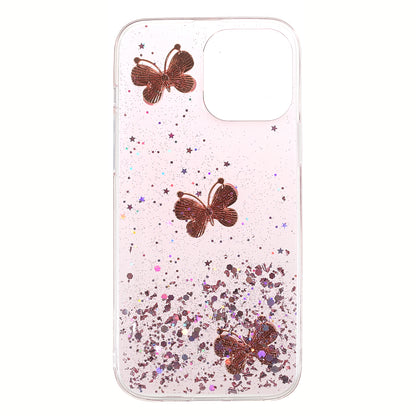 3D Butterfly Pattern Glitter Powder Epoxy TPU Phone Case Protector for iPhone 13 Pro Max 6.7 inch