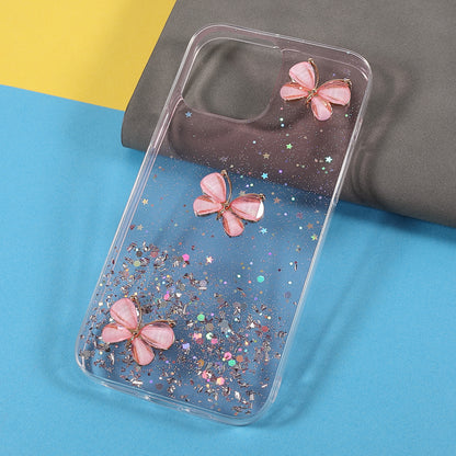 3D Butterfly Pattern Glitter Powder Epoxy TPU Phone Case Protector for iPhone 13 Pro Max 6.7 inch
