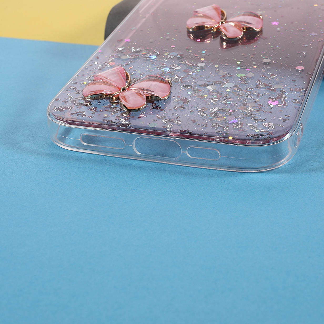 3D Butterfly Pattern Glitter Powder Epoxy TPU Phone Case Protector for iPhone 13 Pro Max 6.7 inch