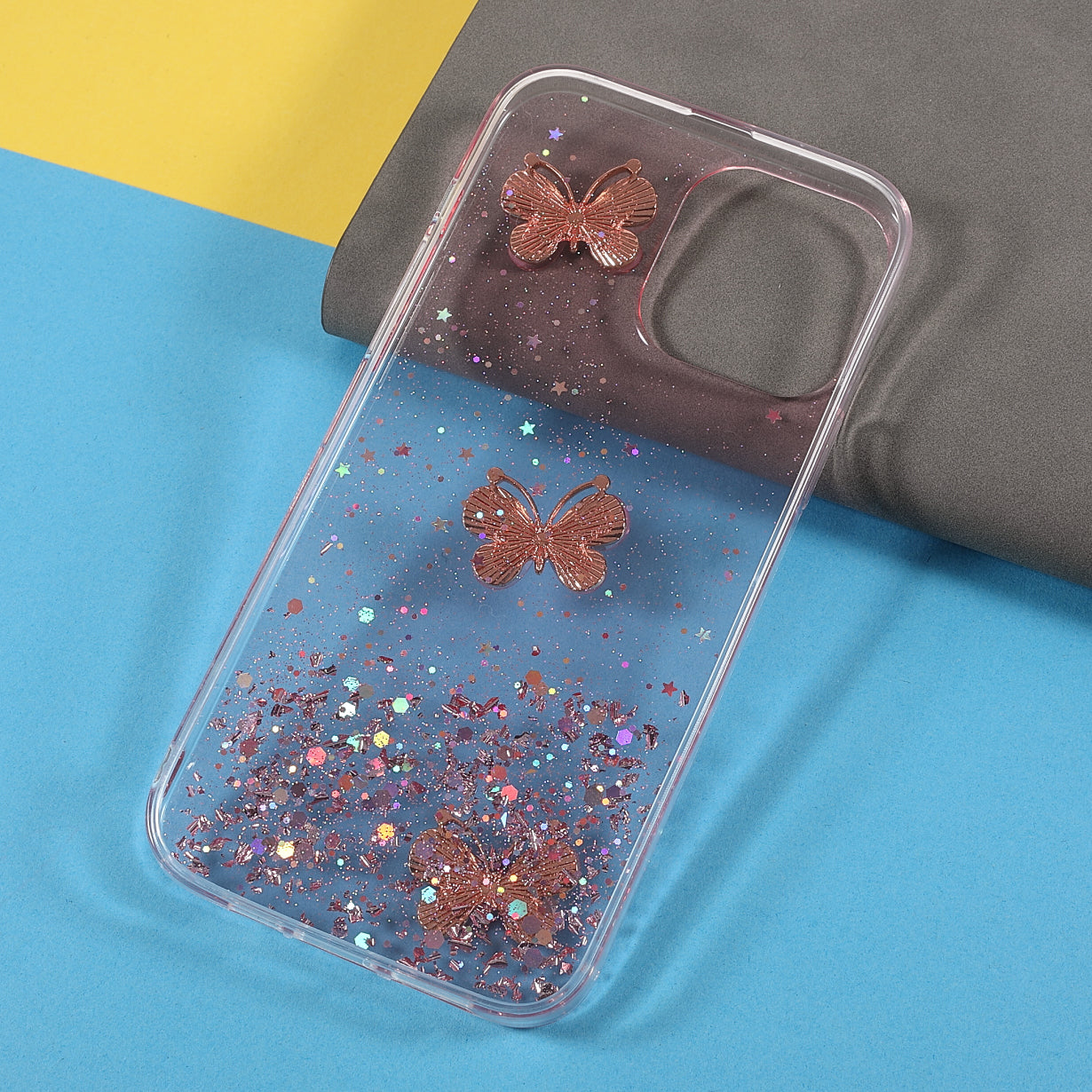 3D Butterfly Pattern Glitter Powder Epoxy TPU Phone Case Protector for iPhone 13 Pro Max 6.7 inch