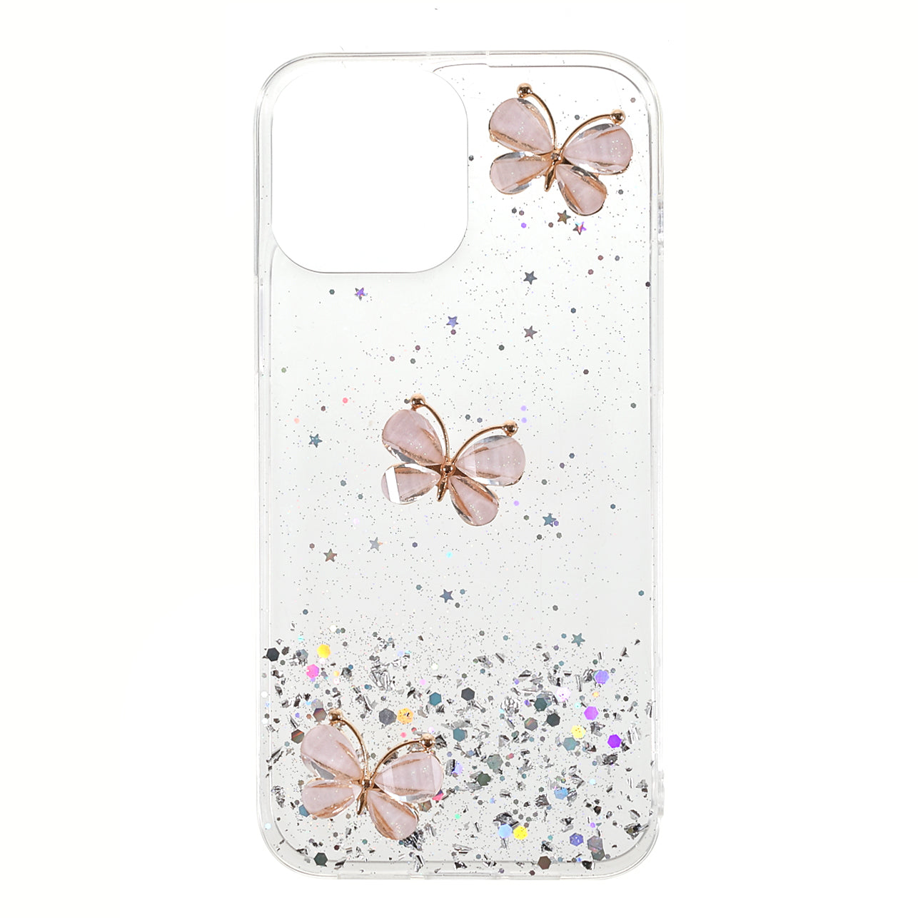 3D Butterfly Pattern Glitter Powder Epoxy TPU Phone Case Protector for iPhone 13 Pro Max 6.7 inch