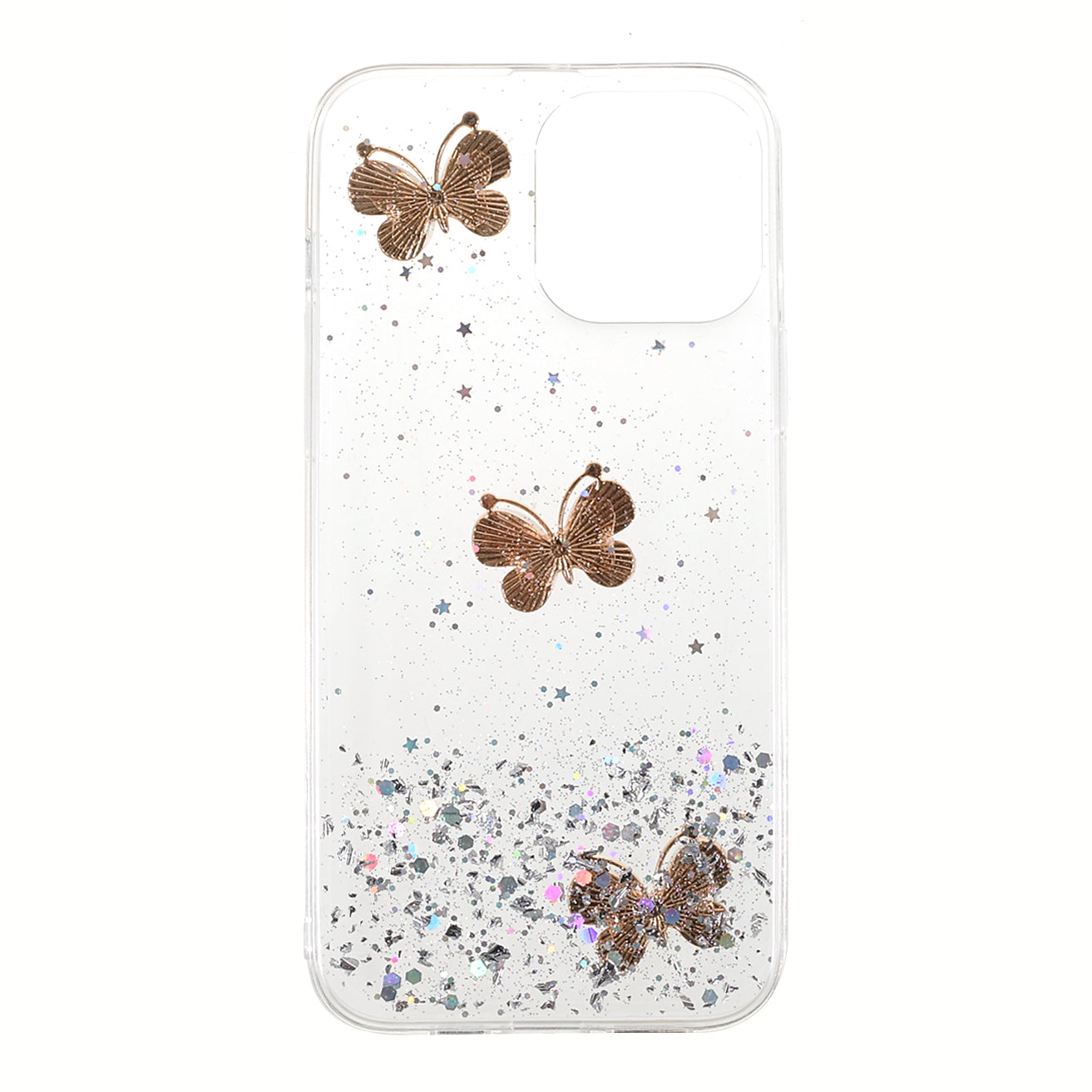 3D Butterfly Pattern Glitter Powder Epoxy TPU Phone Case Protector for iPhone 13 Pro Max 6.7 inch