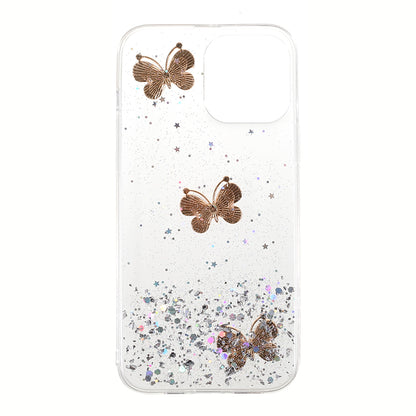 3D Butterfly Pattern Glitter Powder Epoxy TPU Phone Case Protector for iPhone 13 Pro Max 6.7 inch