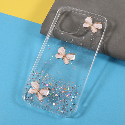 3D Butterfly Pattern Glitter Powder Epoxy TPU Phone Case Protector for iPhone 13 Pro Max 6.7 inch