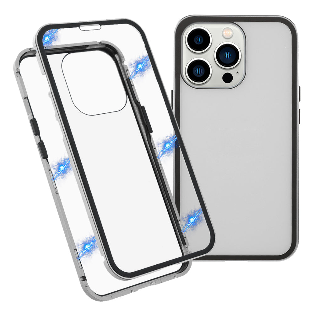 Metal Frame + Double-sided Tempered Glass Full Coverage Magnetic Absorption Phone Shell Case for iPhone 13 Pro Max 6.7 inch