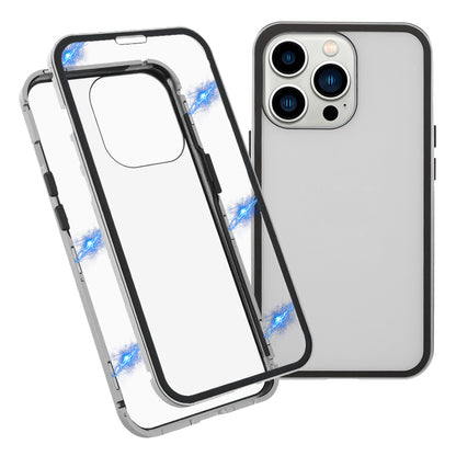 Metal Frame + Double-sided Tempered Glass Full Coverage Magnetic Absorption Phone Shell Case for iPhone 13 Pro Max 6.7 inch