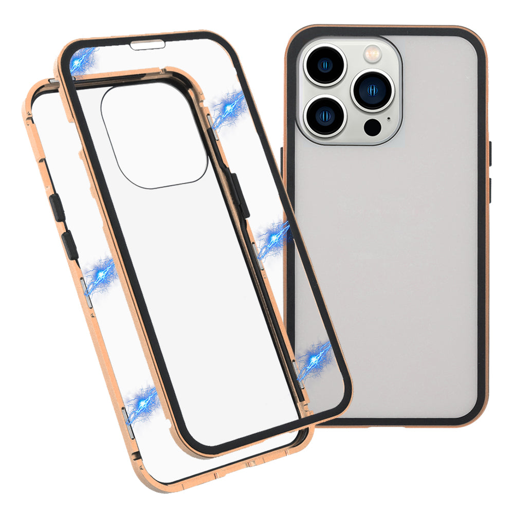 Metal Frame + Double-sided Tempered Glass Full Coverage Magnetic Absorption Phone Shell Case for iPhone 13 Pro Max 6.7 inch