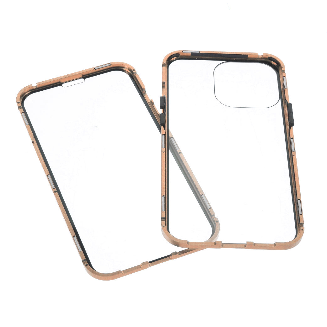 Metal Frame + Double-sided Tempered Glass Full Coverage Magnetic Absorption Phone Shell Case for iPhone 13 Pro Max 6.7 inch