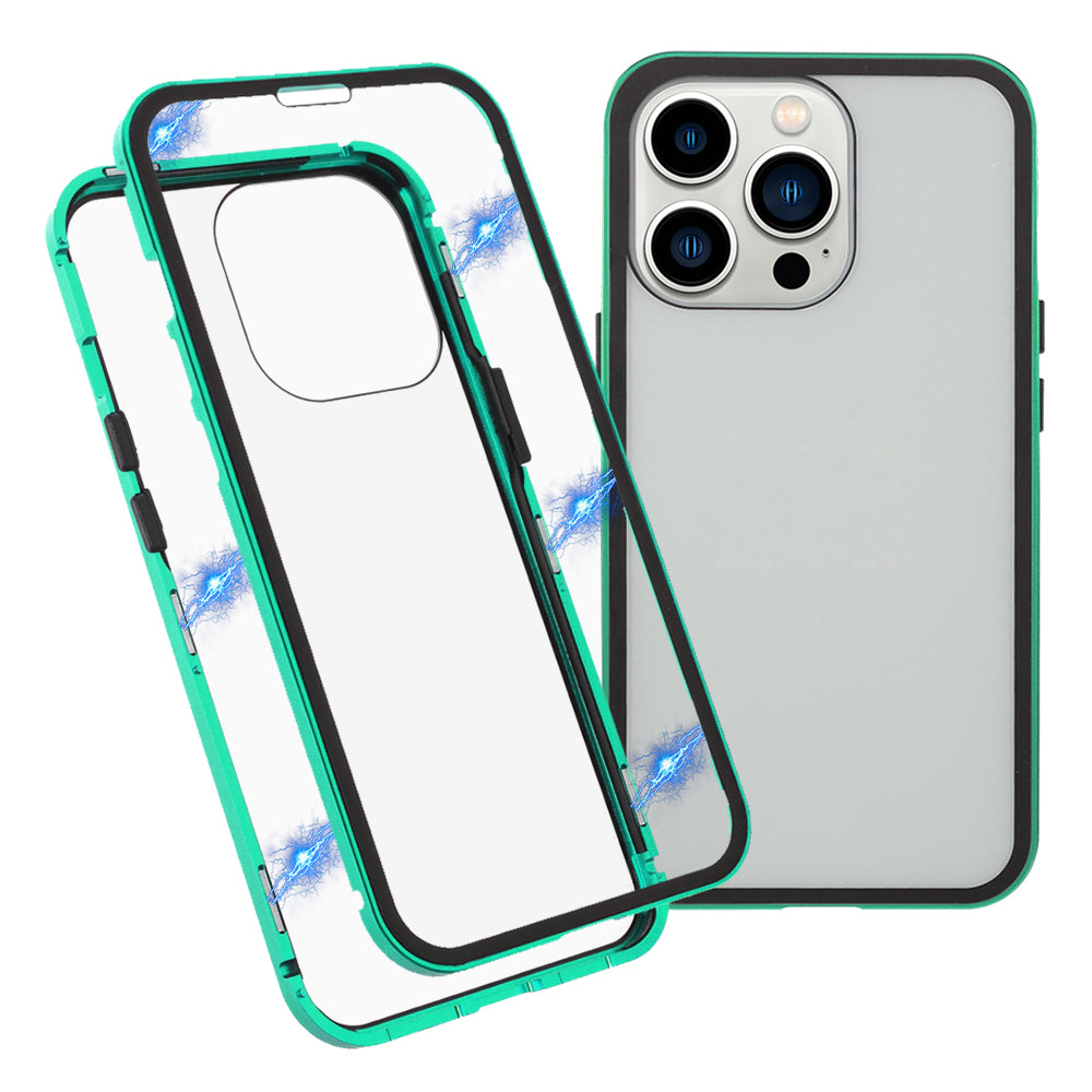 Metal Frame + Double-sided Tempered Glass Full Coverage Magnetic Absorption Phone Shell Case for iPhone 13 Pro Max 6.7 inch