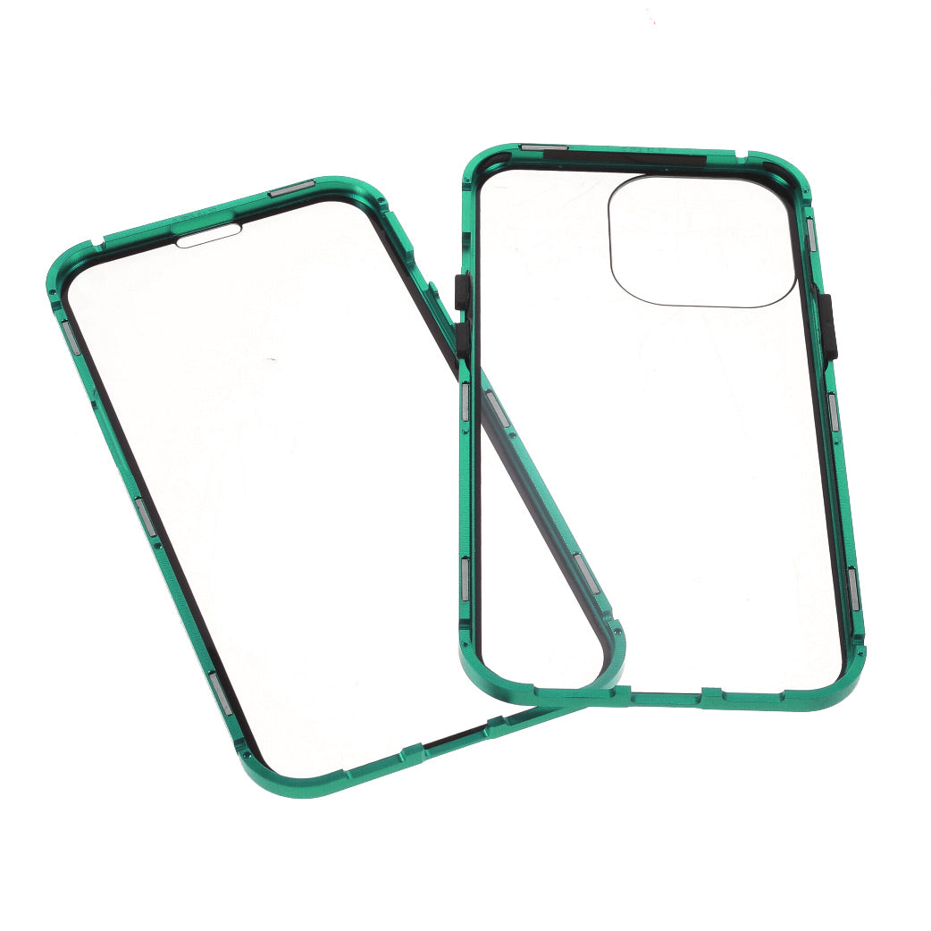 Metal Frame + Double-sided Tempered Glass Full Coverage Magnetic Absorption Phone Shell Case for iPhone 13 Pro Max 6.7 inch