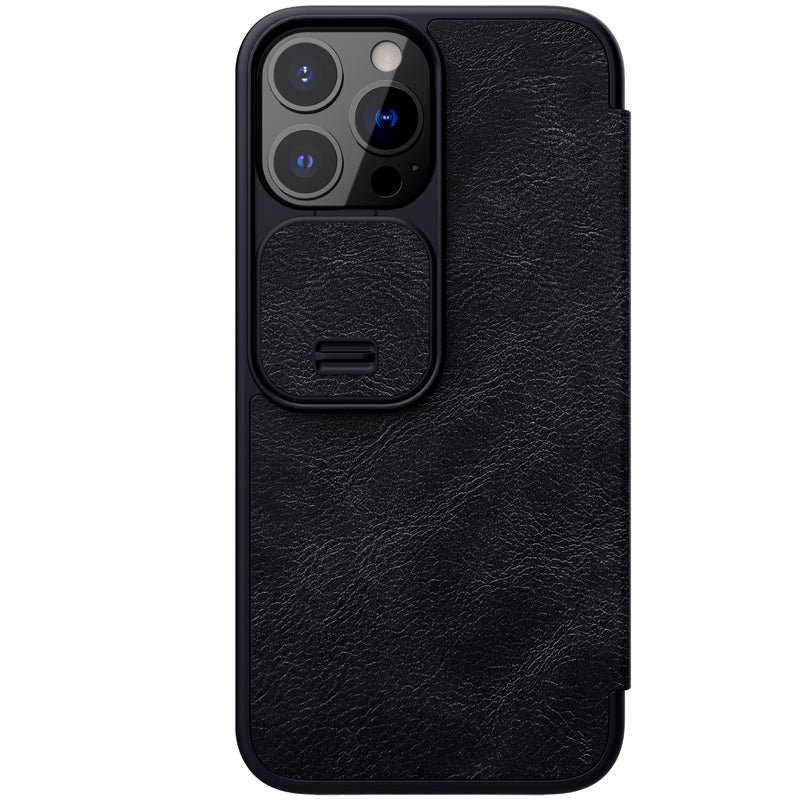NILLKIN Qin Series Ultra Thin Sliding Cover Design Lens Protection Flip PU Leather Cover with Card Holder for iPhone 13 Pro Max 6.7 inch