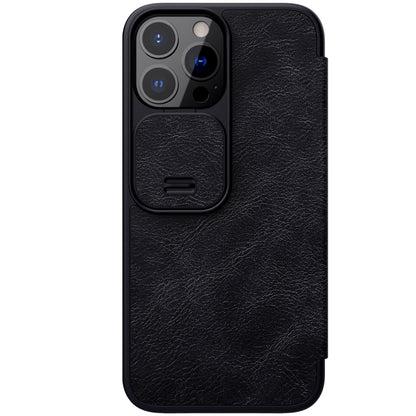 NILLKIN Qin Series Ultra Thin Sliding Cover Design Lens Protection Flip PU Leather Cover with Card Holder for iPhone 13 Pro Max 6.7 inch
