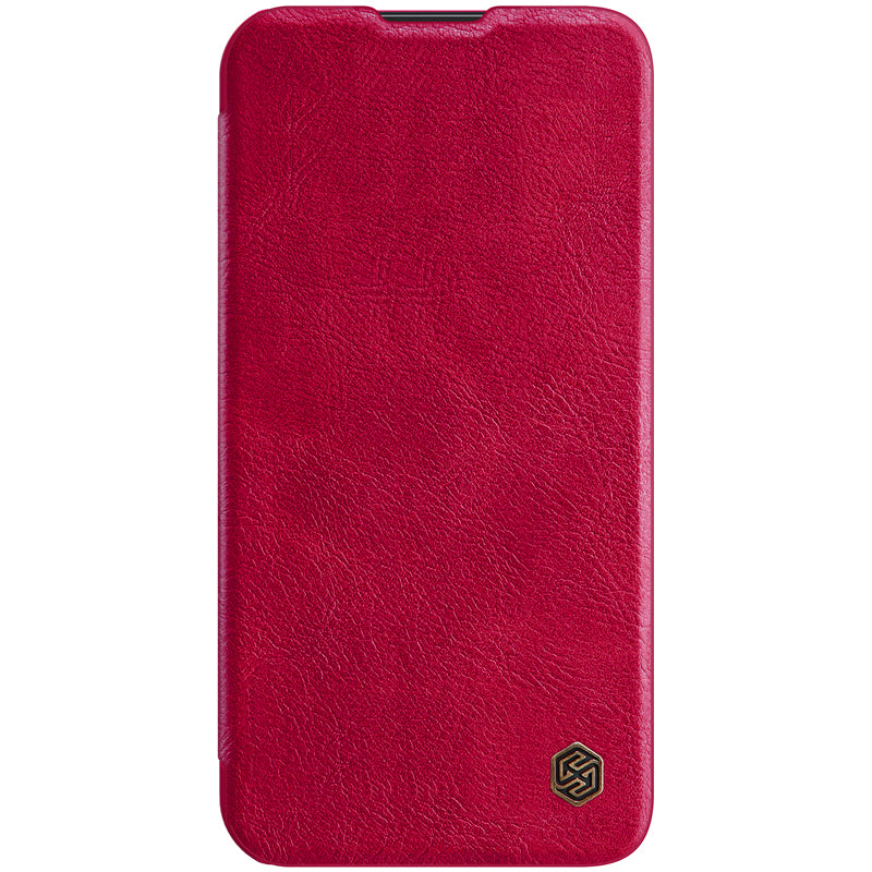 NILLKIN Qin Series Ultra Thin Sliding Cover Design Lens Protection Flip PU Leather Cover with Card Holder for iPhone 13 Pro Max 6.7 inch