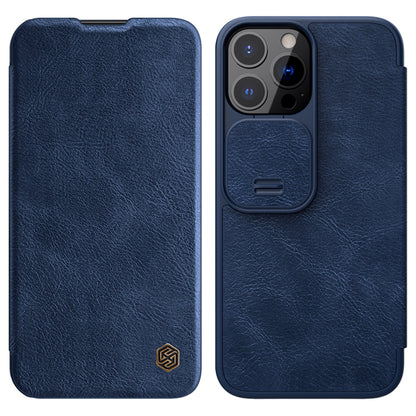 NILLKIN Qin Series Ultra Thin Sliding Cover Design Lens Protection Flip PU Leather Cover with Card Holder for iPhone 13 Pro Max 6.7 inch