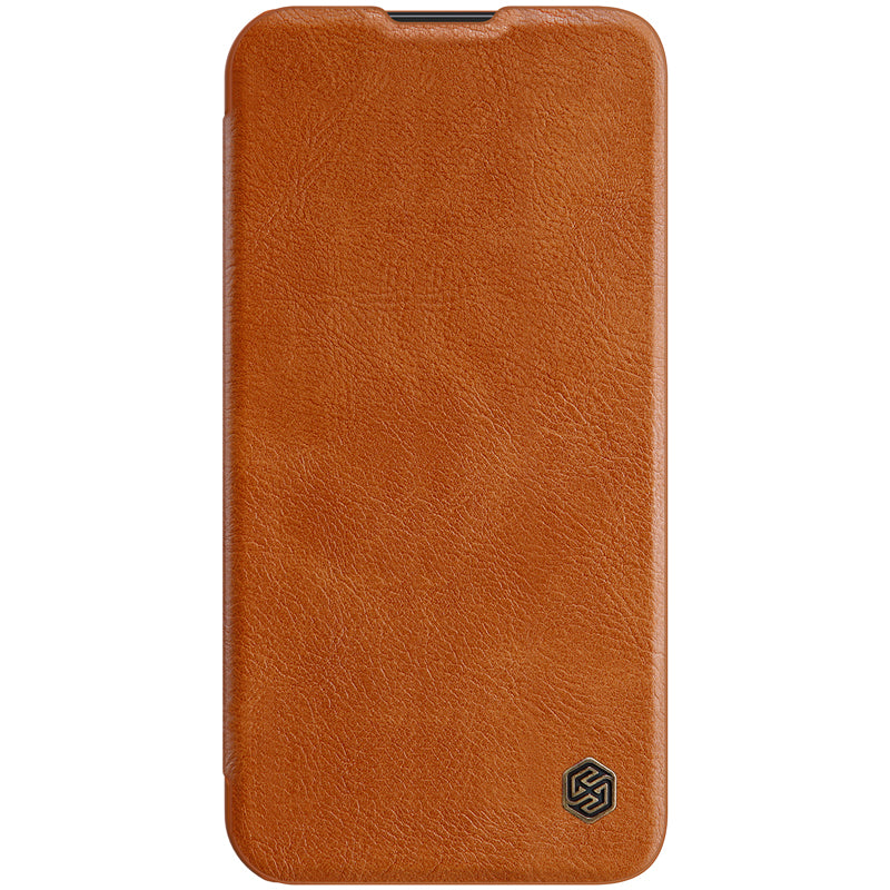 NILLKIN Qin Series Ultra Thin Sliding Cover Design Lens Protection Flip PU Leather Cover with Card Holder for iPhone 13 Pro Max 6.7 inch