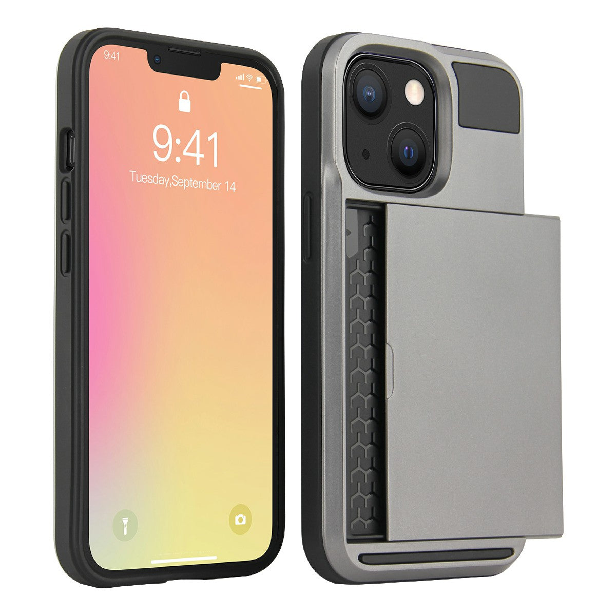TPU + PC Hybrid Phone Case Protective Cover with Slide Card Holder for iPhone 13 Pro Max 6.7 inch