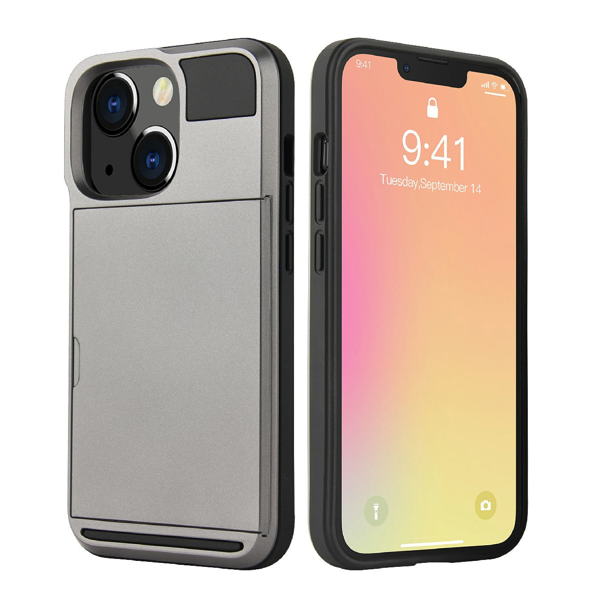 TPU + PC Hybrid Phone Case Protective Cover with Slide Card Holder for iPhone 13 Pro Max 6.7 inch