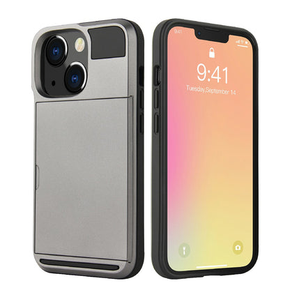 TPU + PC Hybrid Phone Case Protective Cover with Slide Card Holder for iPhone 13 Pro Max 6.7 inch