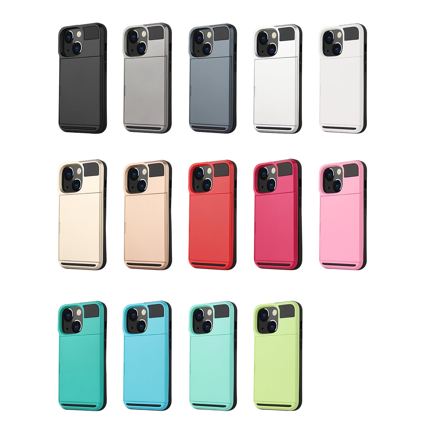 TPU + PC Hybrid Phone Case Protective Cover with Slide Card Holder for iPhone 13 Pro Max 6.7 inch