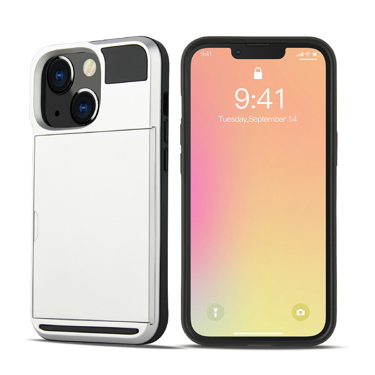 TPU + PC Hybrid Phone Case Protective Cover with Slide Card Holder for iPhone 13 Pro Max 6.7 inch