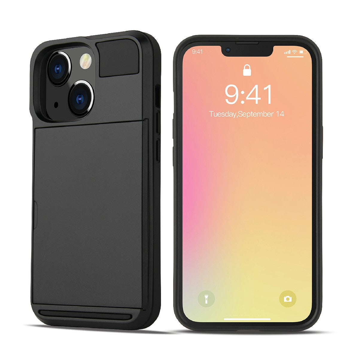 TPU + PC Hybrid Phone Case Protective Cover with Slide Card Holder for iPhone 13 Pro Max 6.7 inch